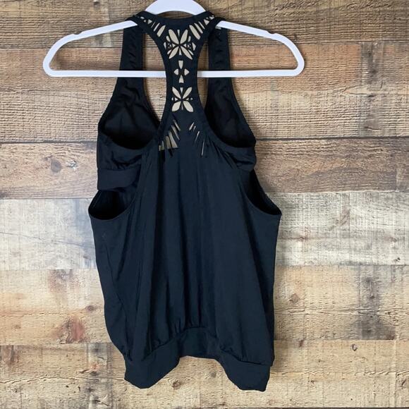 Gianni Bini Black Blouson Tankini Swimsuit Top Laser Cut Back Size Small - Picture 7 of 13